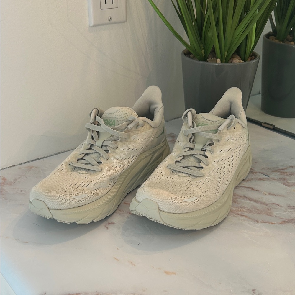 Hoka Women's Running Shoes in Light Green and Beige